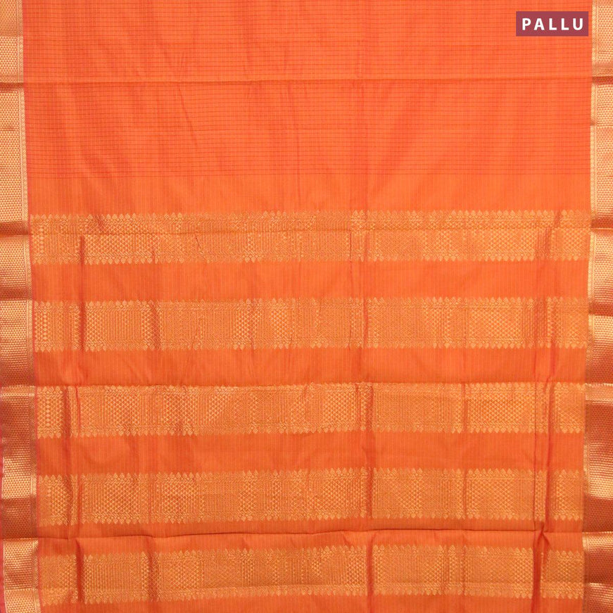 10 yards roopam silk saree orange with allover checked pattern and zari woven border without blouse - {{ collection.title }} by Prashanti Sarees