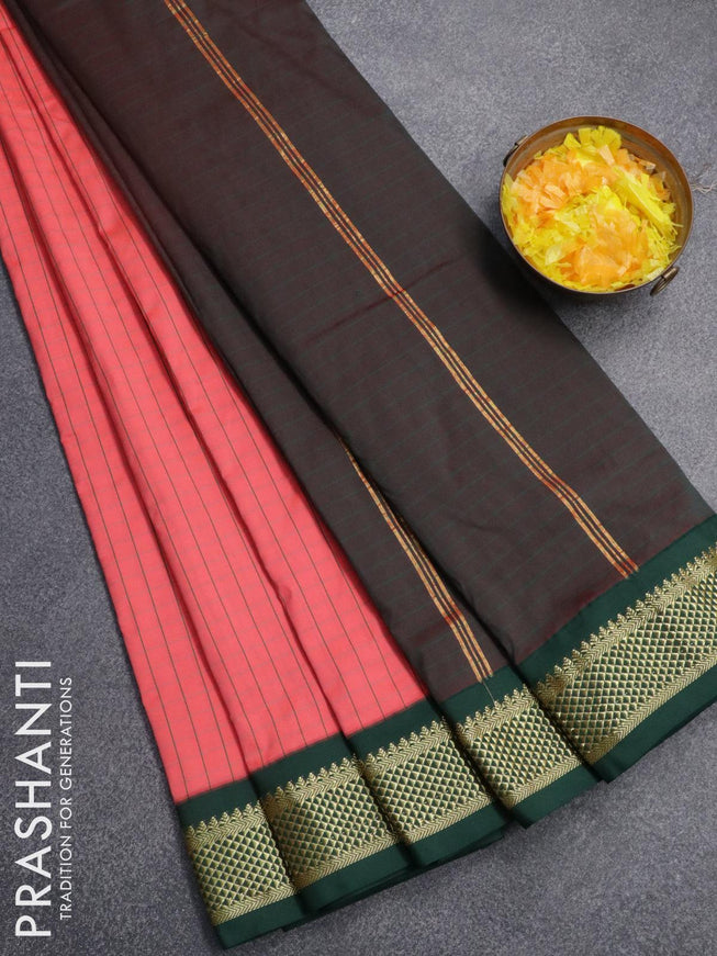 10 yards roopam silk saree peach pink and green with allover checked pattern and zari woven border without blouse - {{ collection.title }} by Prashanti Sarees