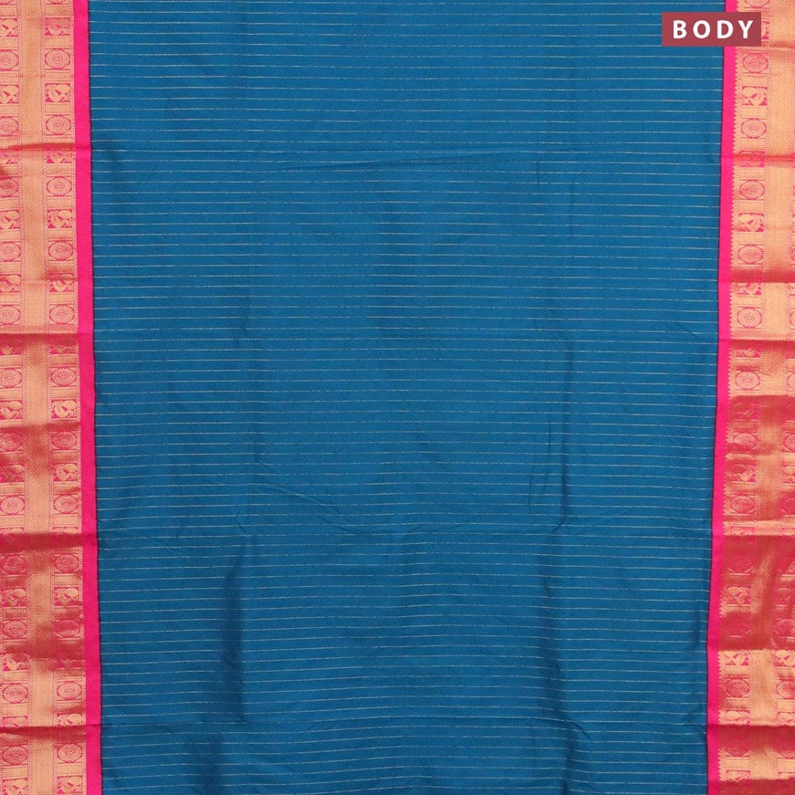 10 yards roopam silk saree peacock blue and pink with allover zari woven stripes pattern and annam zari woven border without blouse - {{ collection.title }} by Prashanti Sarees