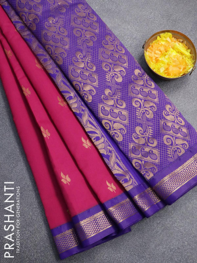 10 yards roopam silk saree pink and blue with zari woven leaf buttas and zari woven border without blouse - {{ collection.title }} by Prashanti Sarees