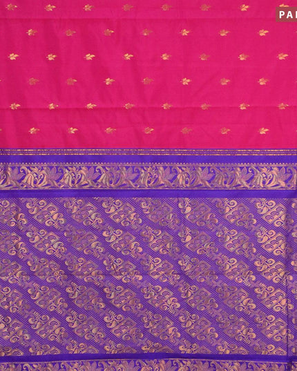 10 yards roopam silk saree pink and blue with zari woven leaf buttas and zari woven border without blouse - {{ collection.title }} by Prashanti Sarees
