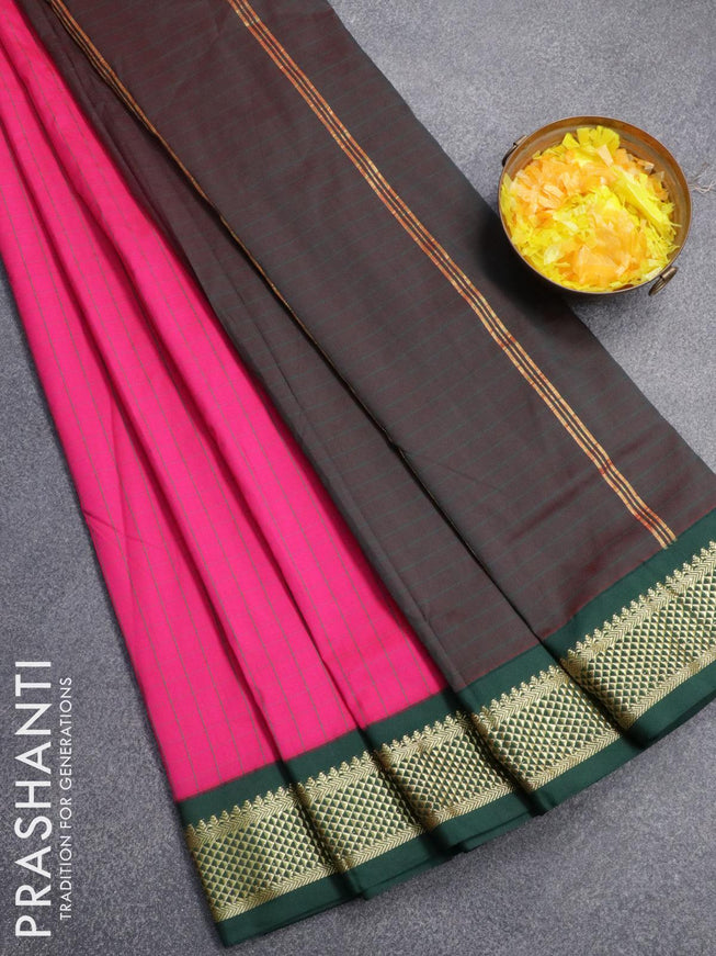 10 yards roopam silk saree pink and green with allover checked pattern and zari woven border without blouse - {{ collection.title }} by Prashanti Sarees