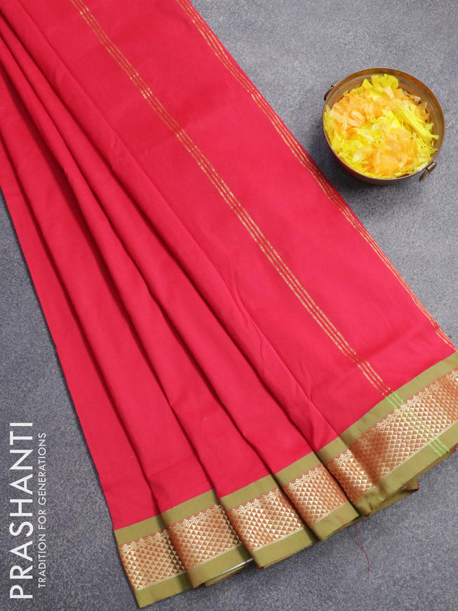 10 yards roopam silk saree pink and light green with plain body and zari woven border without blouse - {{ collection.title }} by Prashanti Sarees