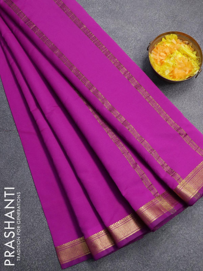 10 yards roopam silk saree purple with plain body and zari woven border without blouse - {{ collection.title }} by Prashanti Sarees