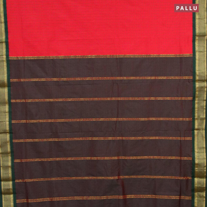 10 yards roopam silk saree red and dark green with allover checked pattern and zari woven border without blouse - {{ collection.title }} by Prashanti Sarees