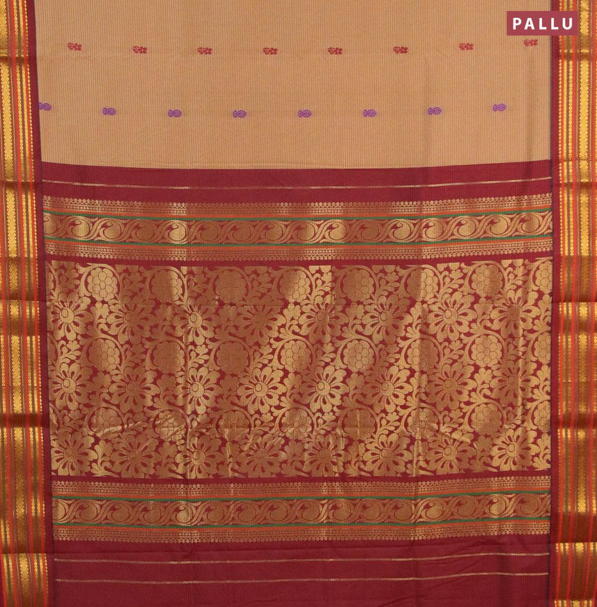 10 yards roopam silk saree sandal and maroon with thread woven buttas and zari woven border without blouse - {{ collection.title }} by Prashanti Sarees