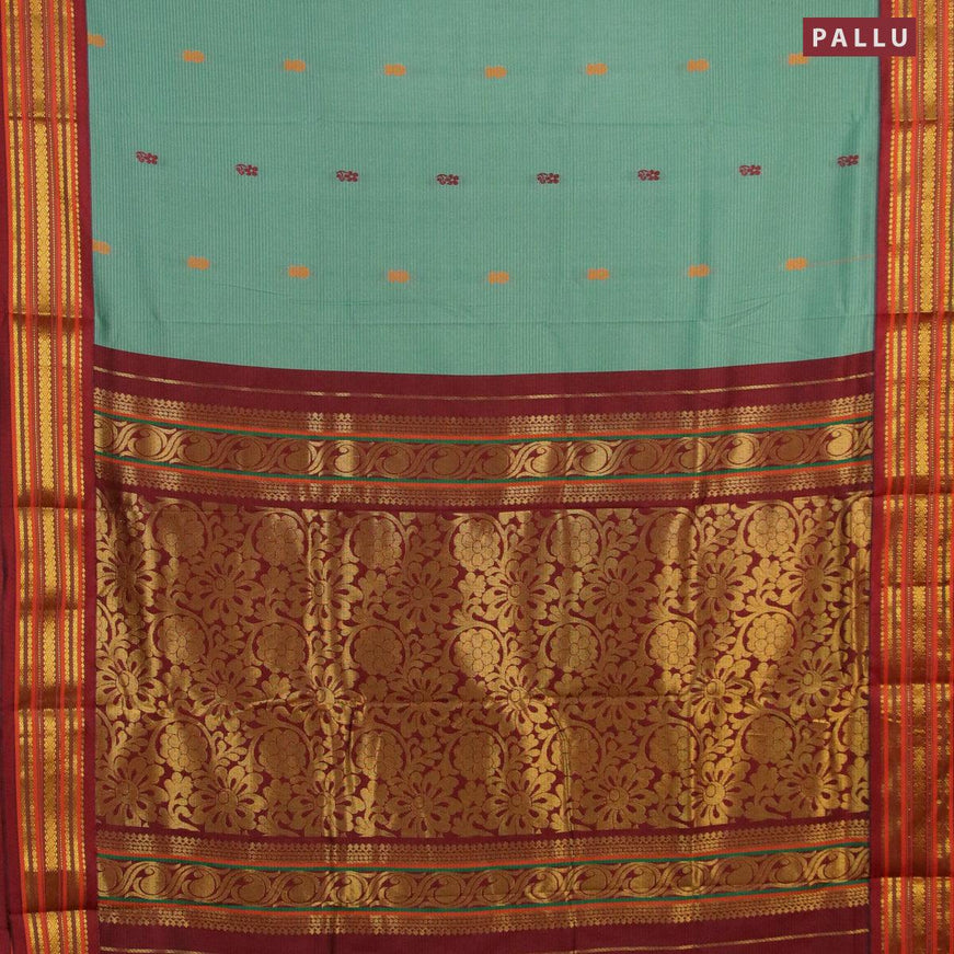10 yards roopam silk saree teal green and maroon with thread woven buttas and zari woven border without blouse - {{ collection.title }} by Prashanti Sarees