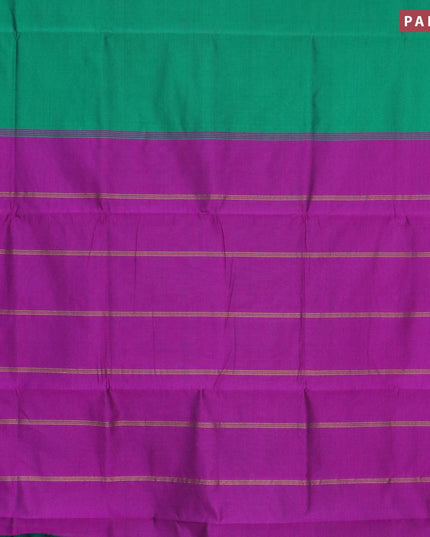 10 yards semi silk cotton saree green and purple with plain body and rudhraksha & annam zari woven border without blouse - {{ collection.title }} by Prashanti Sarees