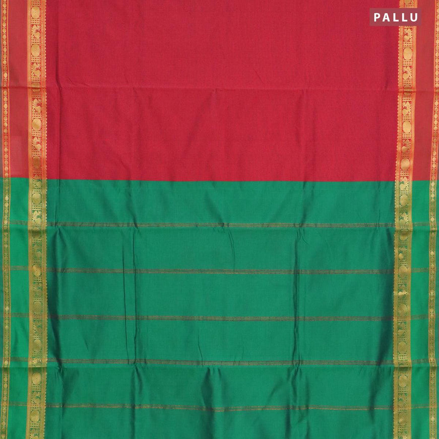 10 yards semi silk cotton saree maroon and green with plain body and rettapet zari woven border without blouse - {{ collection.title }} by Prashanti Sarees