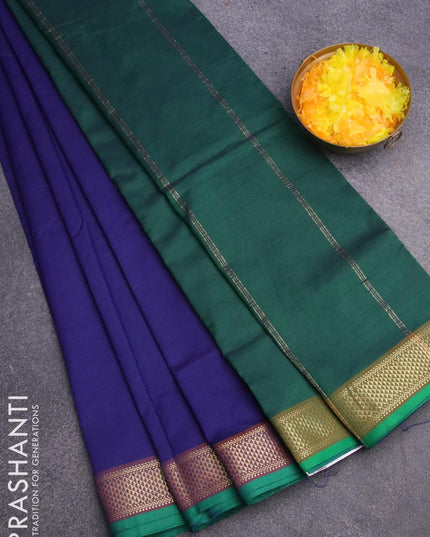 10 yards semi silk saree blue and green with plain body and zari woven border without blouse - {{ collection.title }} by Prashanti Sarees