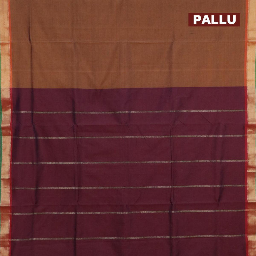 10 yards semi silk saree dark mustard and deep maroon with plain body and zari woven border without blouse - {{ collection.title }} by Prashanti Sarees