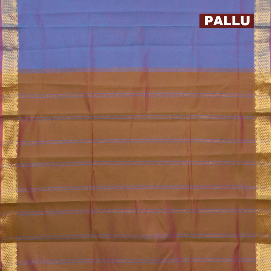 10 yards semi silk saree dual shade of blue and dual shade of mustard with plain body and zari woven border without blouse - {{ collection.title }} by Prashanti Sarees