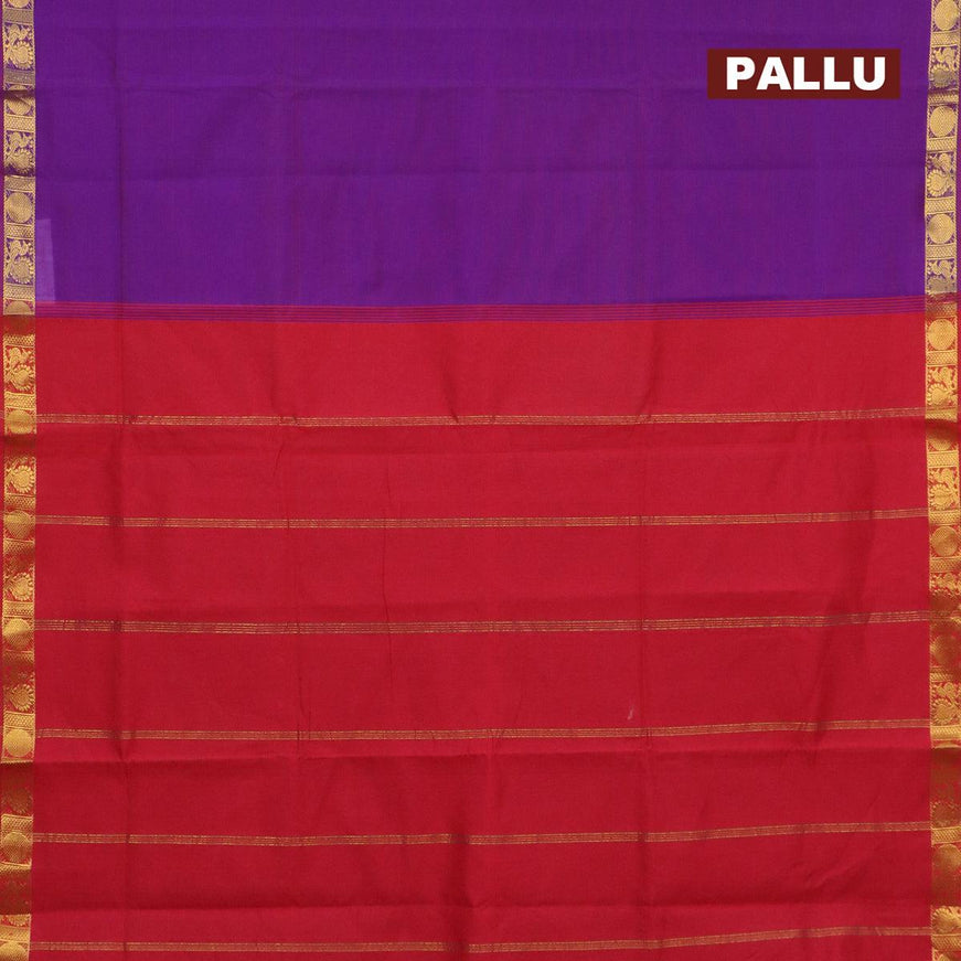 10 yards semi silk saree dual shade of blue and red with plain body and rudhraksha & annam zari woven border without blouse - {{ collection.title }} by Prashanti Sarees