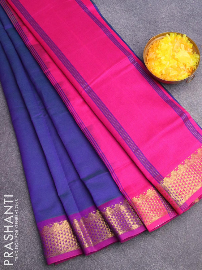 10 yards semi silk saree dual shade of bluish green and pink with plain body and zari woven border without blouse - {{ collection.title }} by Prashanti Sarees