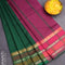 10 yards semi silk saree green and dark magenta pink with plain body and zari woven border without blouse - {{ collection.title }} by Prashanti Sarees