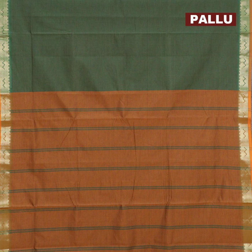 10 yards semi silk saree green and dark mustard with allover small checked pattern and zari woven border without blouse - {{ collection.title }} by Prashanti Sarees