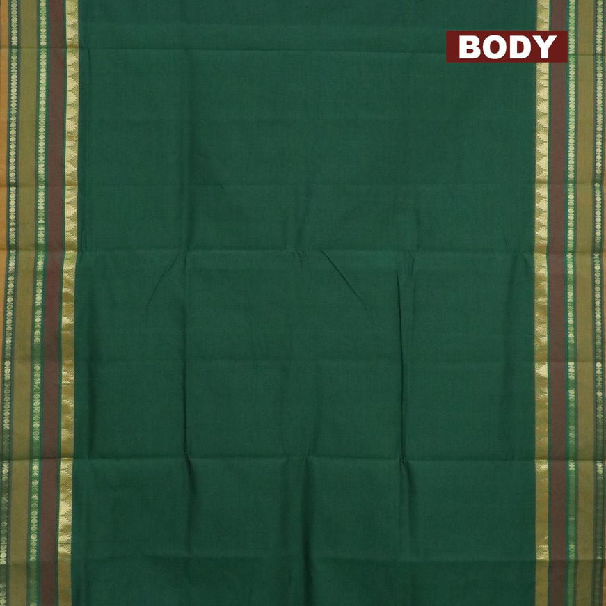10 yards semi silk saree green and dark mustard with plain body and zari woven simple border without blouse - {{ collection.title }} by Prashanti Sarees