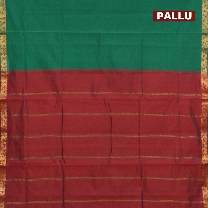 10 yards semi silk saree green and maroon with plain body and annam zari woven border without blouse - {{ collection.title }} by Prashanti Sarees