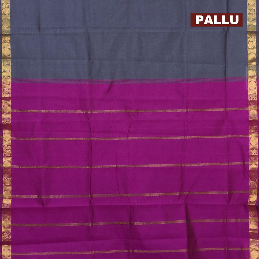 10 yards semi silk saree grey and purple with plain body and rudhraksha & annam zari woven border without blouse - {{ collection.title }} by Prashanti Sarees