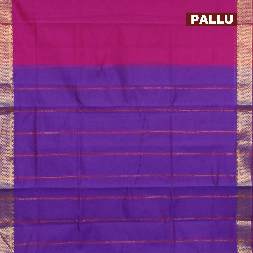 10 yards semi silk saree magenta pink and dual shade of blue with plain body and zari woven border without blouse - {{ collection.title }} by Prashanti Sarees