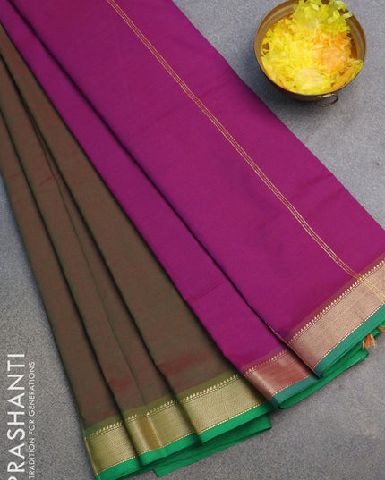 10 yards semi silk saree manthulir green and dual shade of blue with plain body and zari woven border without blouse - {{ collection.title }} by Prashanti Sarees