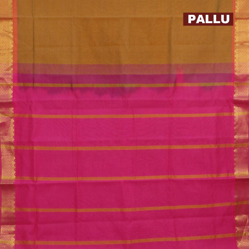 10 yards semi silk saree mustard yellow and pink with plain body and zari woven border without blouse - {{ collection.title }} by Prashanti Sarees