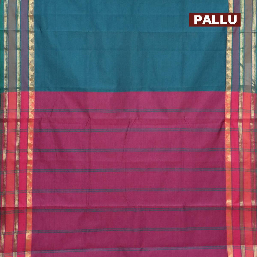 10 yards semi silk saree peacock blue and mauve pink with plain body and zari woven simple border without blouse - {{ collection.title }} by Prashanti Sarees