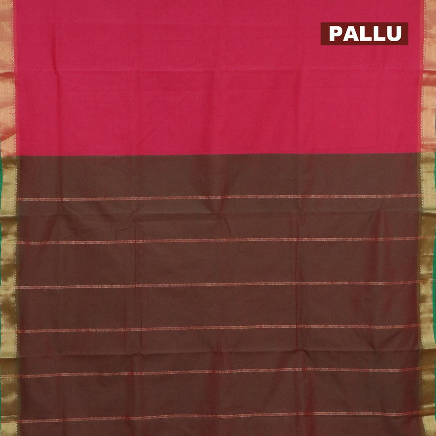 10 yards semi silk saree pink and manthulir green with plain body and zari woven border without blouse - {{ collection.title }} by Prashanti Sarees