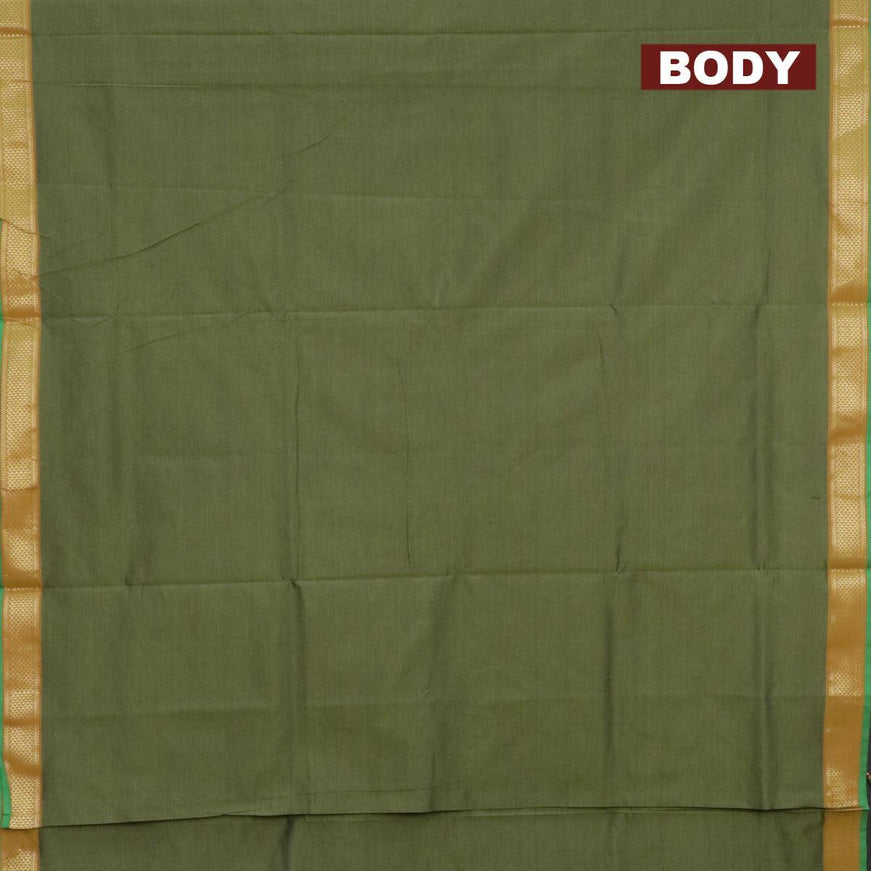 10 yards semi silk saree sap green and deep maroon with plain body and zari woven border without blouse - {{ collection.title }} by Prashanti Sarees
