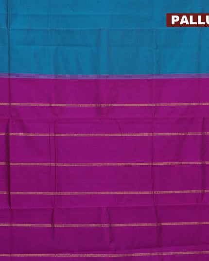 10 yards semi silk saree teal blue and purple with plain body and rudhraksha & annam zari woven border without blouse - {{ collection.title }} by Prashanti Sarees