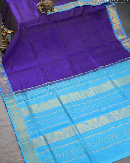 10 yards silk cotton saree blue and cs blue with allover vairosi pattern and annam & temple zari woven border without blouse - {{ collection.title }} by Prashanti Sarees