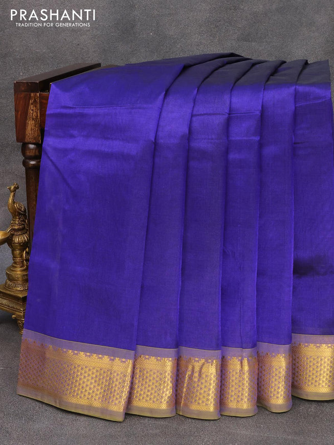 10 yards silk cotton saree blue and light green with plain body and zari woven border without blouse - {{ collection.title }} by Prashanti Sarees