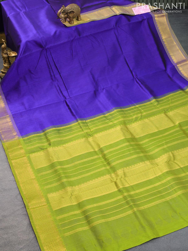 10 yards silk cotton saree blue and light green with plain body and zari woven border without blouse - {{ collection.title }} by Prashanti Sarees