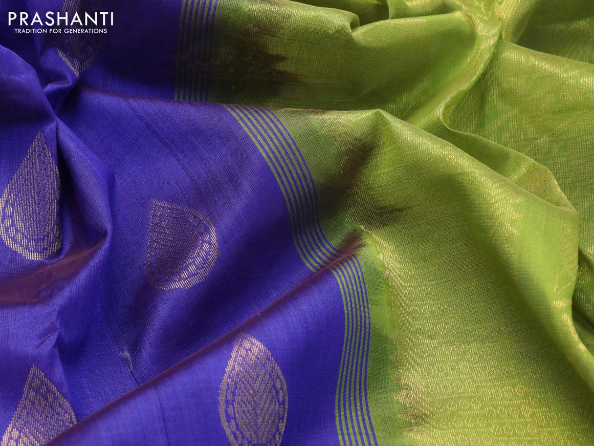10 yards silk cotton saree blue and light green with zari woven buttas and zari woven border without blouse - {{ collection.title }} by Prashanti Sarees