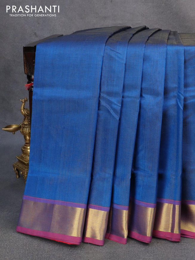 10 yards silk cotton saree cs blue and maroon with allover vairaosi pattern and zari woven border without blouse - {{ collection.title }} by Prashanti Sarees