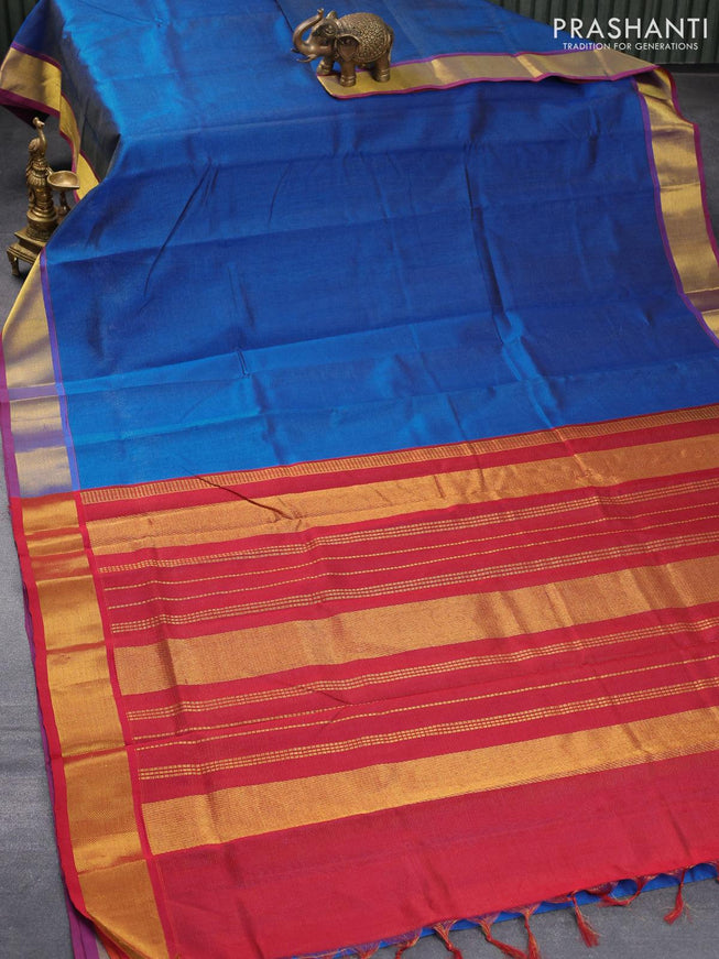 10 yards silk cotton saree cs blue and maroon with allover vairaosi pattern and zari woven border without blouse - {{ collection.title }} by Prashanti Sarees