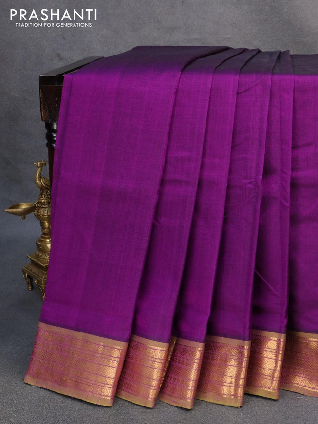 10 yards silk cotton saree deep purple and light green with plain body and zari woven border without blouse - {{ collection.title }} by Prashanti Sarees