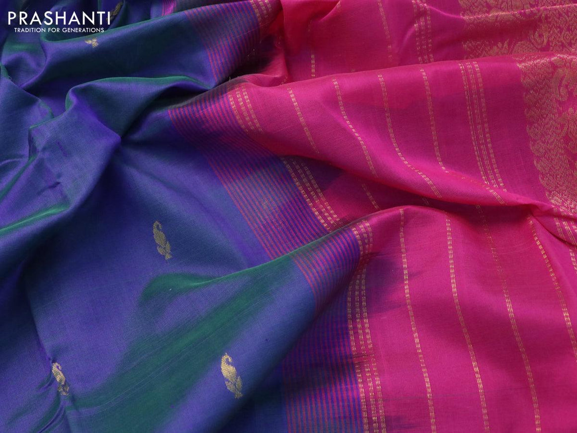 10 yards silk cotton saree dual shade of bluish green and pink with zari woven buttas and annam zari woven border without blouse - {{ collection.title }} by Prashanti Sarees