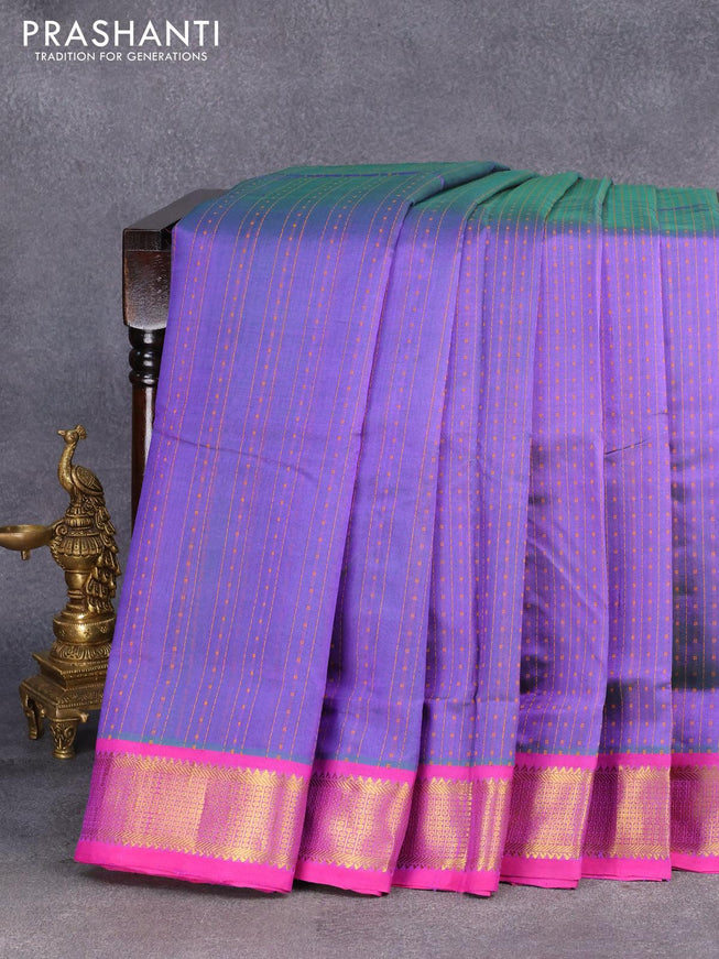 10 yards silk cotton saree dual shade of greenish violet and pink with allover thread weaves and zari woven border without blouse - {{ collection.title }} by Prashanti Sarees
