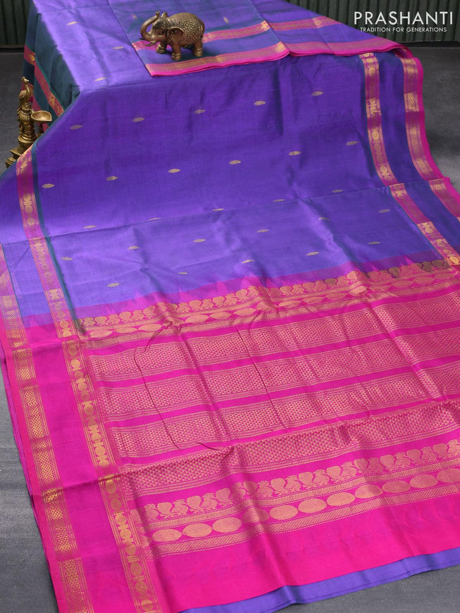 10 yards silk cotton saree dual shade of greenish violet and pink with zari woven buttas and rettapet zari woven border without blouse - {{ collection.title }} by Prashanti Sarees