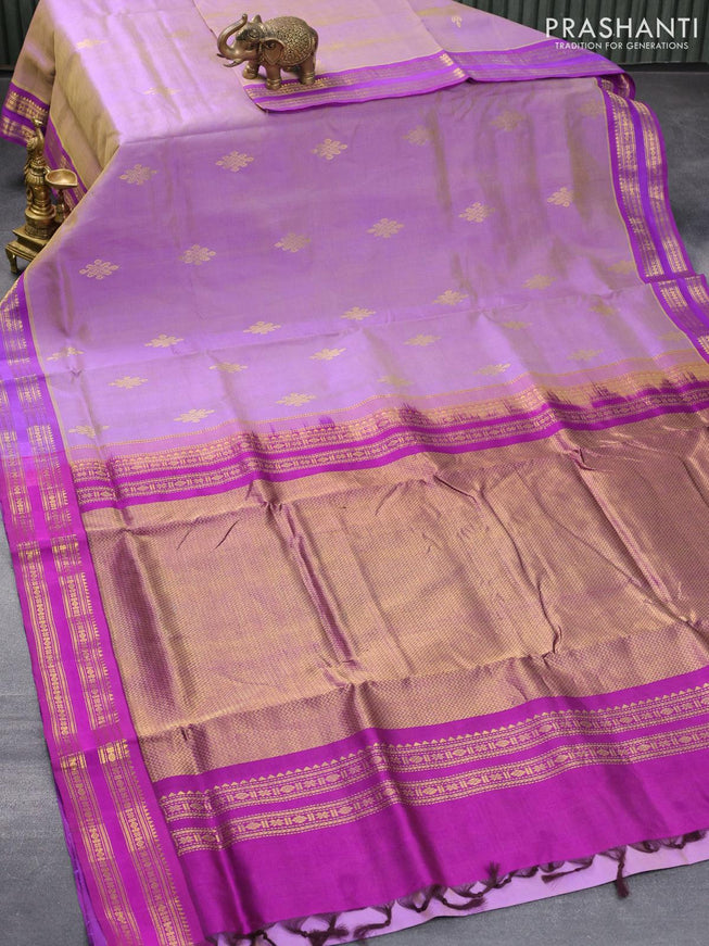10 yards silk cotton saree dual shade of lavender and deep purple with zari woven buttas and rettapet zari woven border without blouse - {{ collection.title }} by Prashanti Sarees