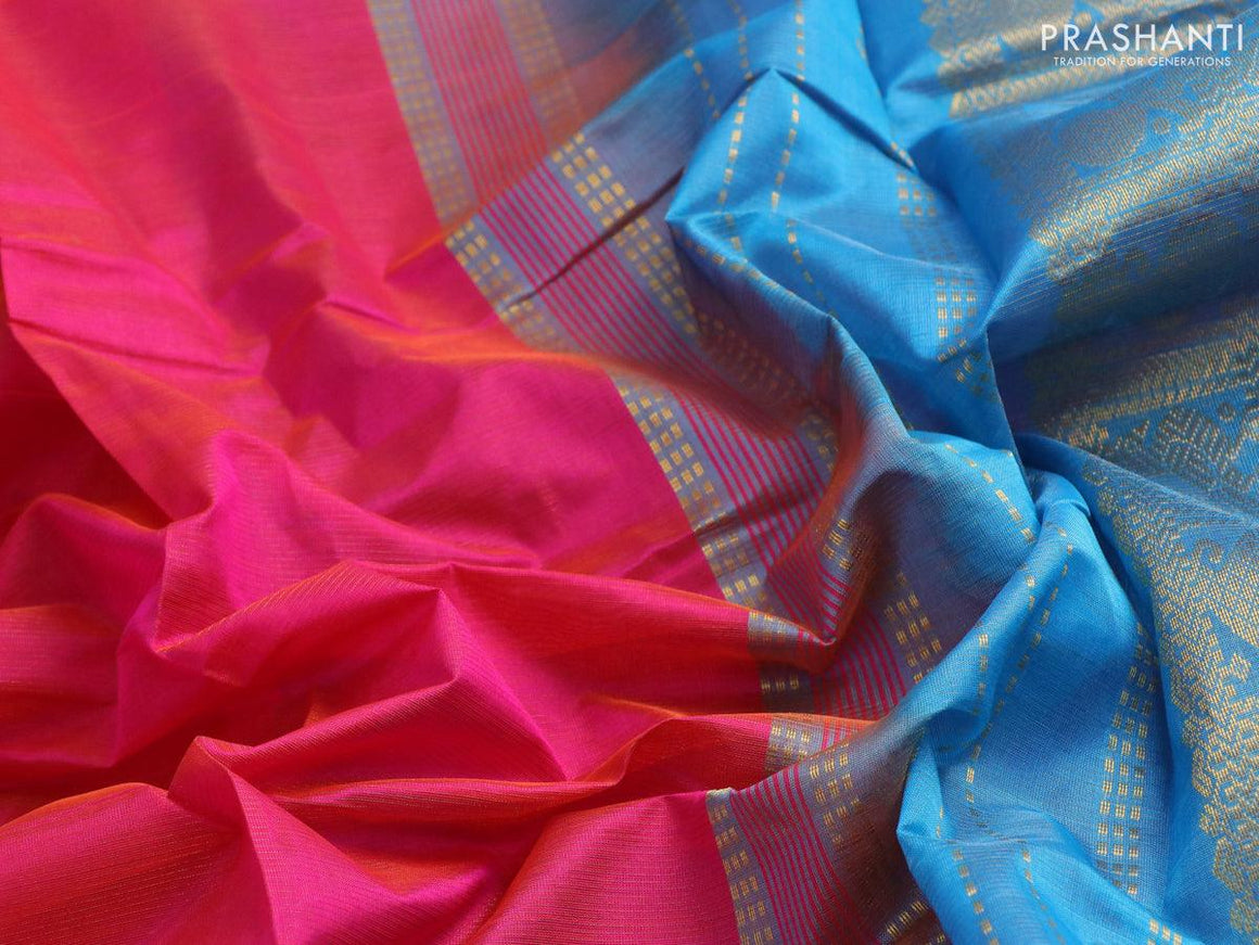 10 yards silk cotton saree dual shade of pink and blue with allover vairosi pattern and zari woven border without blouse - {{ collection.title }} by Prashanti Sarees