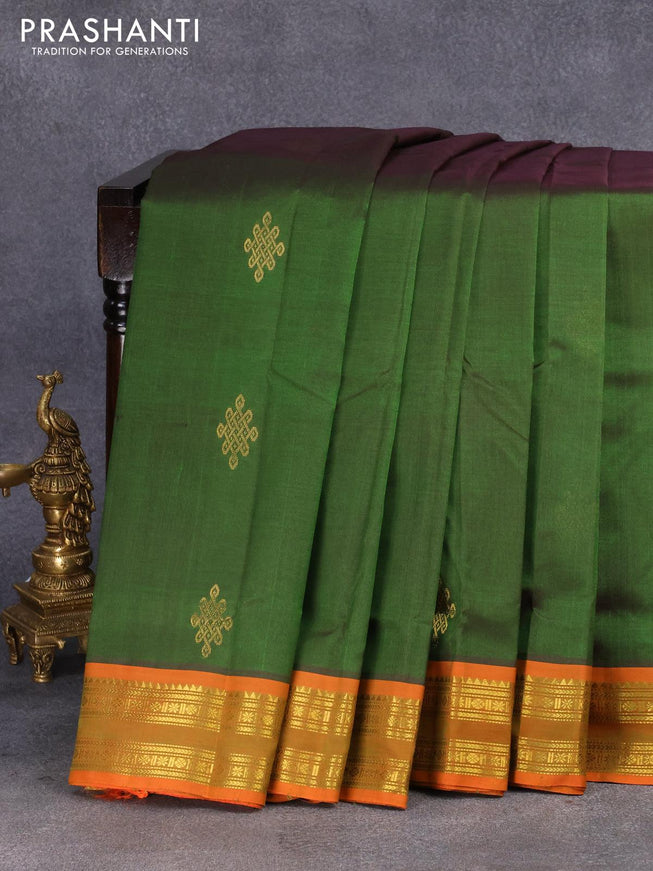 10 yards silk cotton saree green and orange with zari woven buttas and rettapet zari woven border without blouse - {{ collection.title }} by Prashanti Sarees