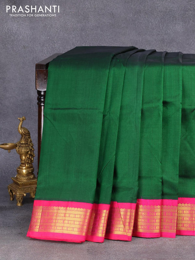 10 yards silk cotton saree green and pink with plain body and zari woven border without blouse - {{ collection.title }} by Prashanti Sarees