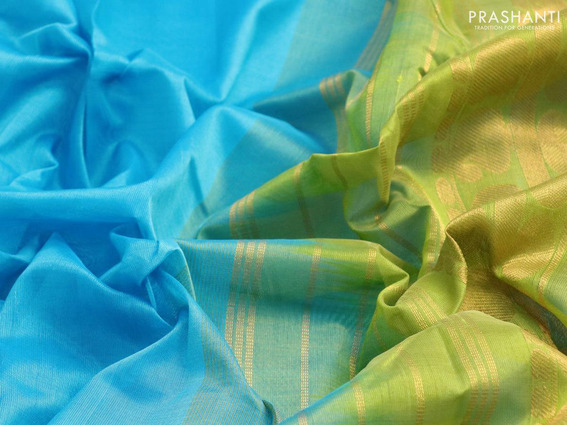 10 yards silk cotton saree light blue and light green with plain body and zari woven border without blouse - {{ collection.title }} by Prashanti Sarees
