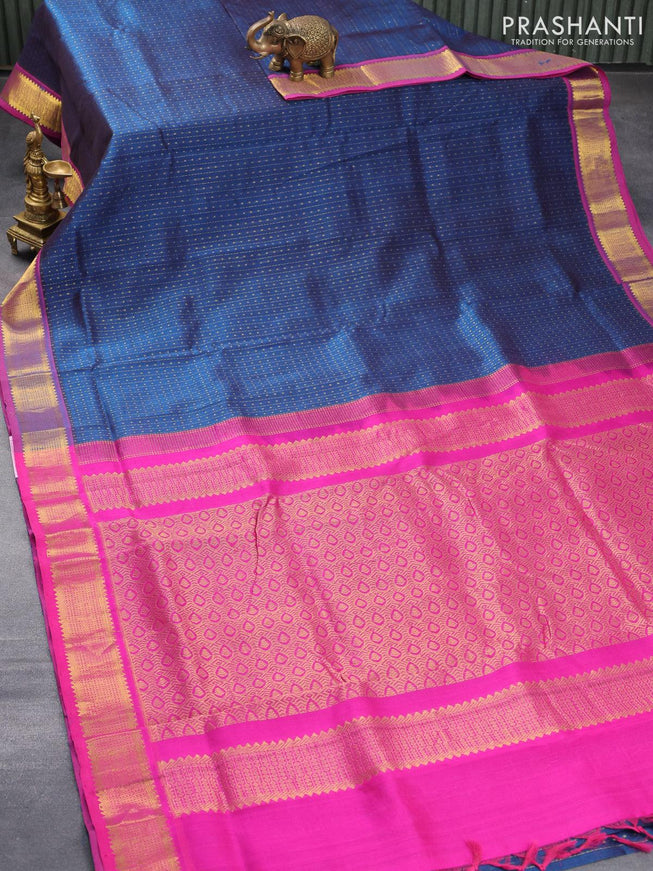 10 yards silk cotton saree peacock blue and magenta pink with allover zari weaves and zari woven border without blouse - {{ collection.title }} by Prashanti Sarees