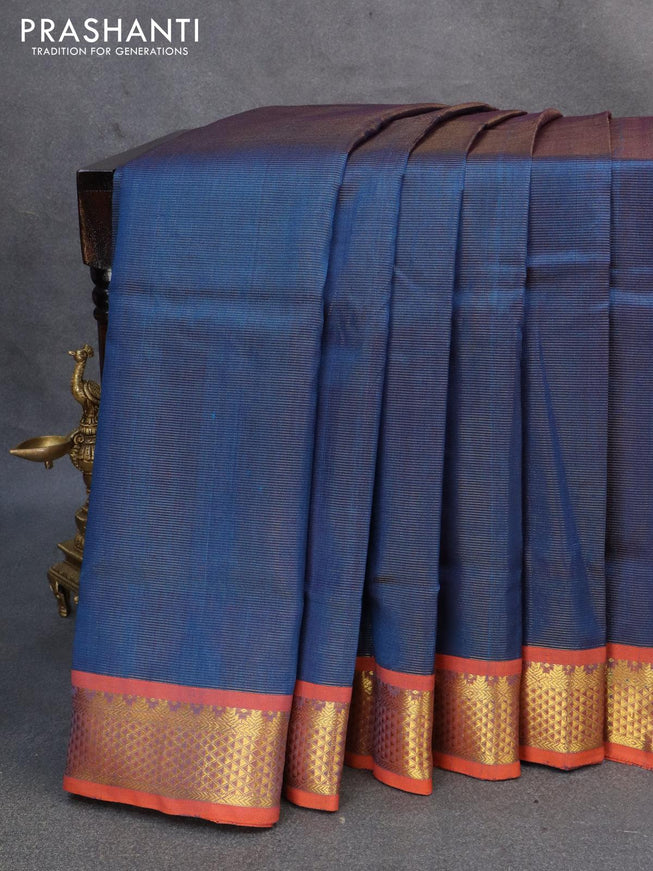 10 yards silk cotton saree peacock blue and orange with allover vairaosi pattern and zari woven border without blouse - {{ collection.title }} by Prashanti Sarees