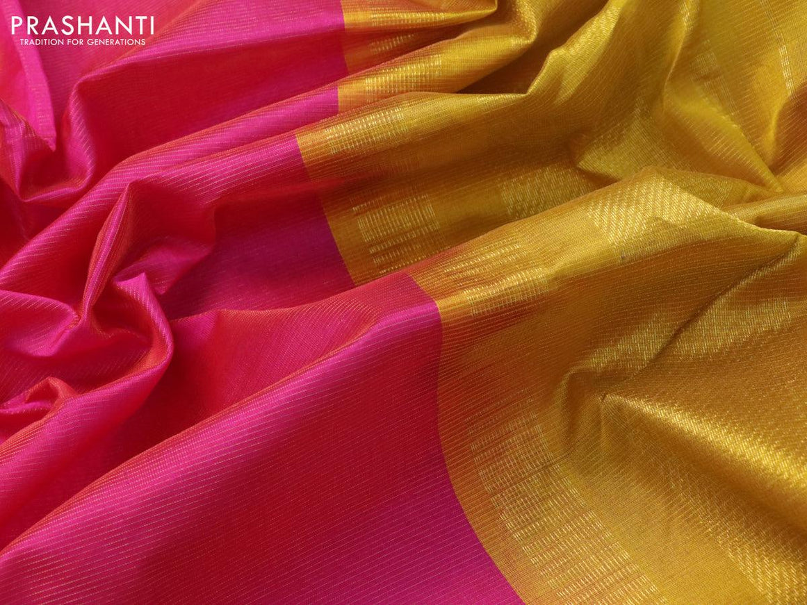 10 yards silk cotton saree pink and mustard yellow with allover vairaosi pattern and zari woven border without blouse - {{ collection.title }} by Prashanti Sarees
