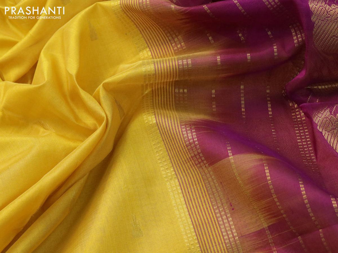 10 yards silk cotton saree yellow and purple with temple zari woven buttas and temple design zari woven border without blouse - {{ collection.title }} by Prashanti Sarees