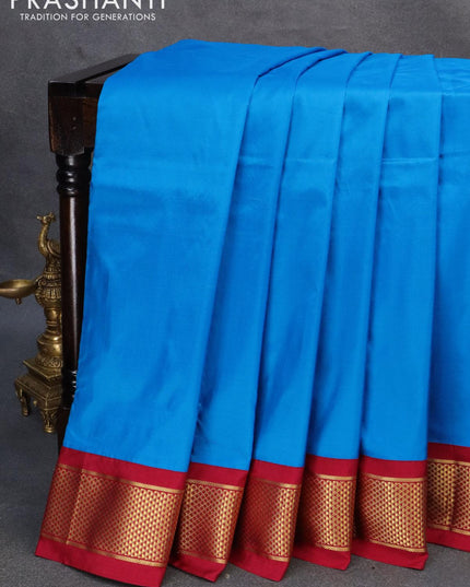 10 yards silk saree cs blue and maroon with plain body and zari woven border without blouse - {{ collection.title }} by Prashanti Sarees